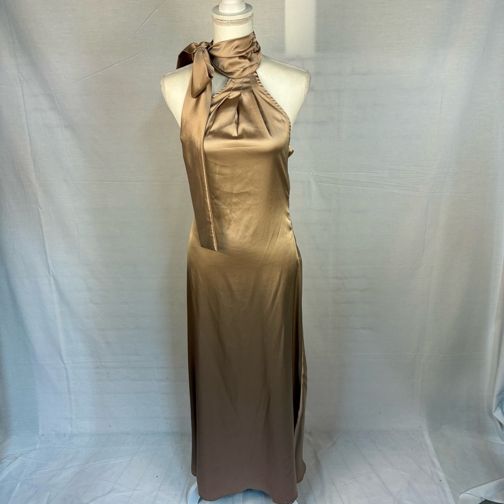 NWT Micas Satin High Neck Bow Halter Dress L
